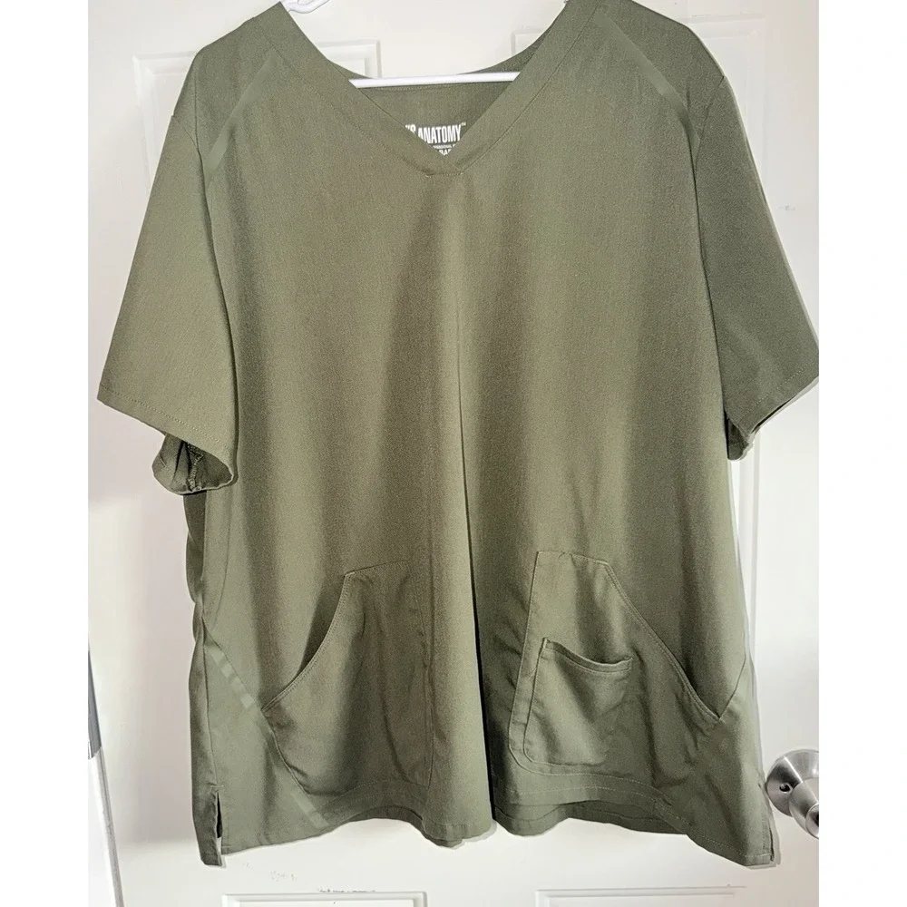 Grey's Anatomy Barco Impact Scrub Top 3XL Olive Green V Neck Stretch Pockets